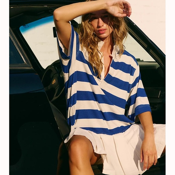 Free People Lucas Striped Henley Polo Pleated Mini Dress - Picture 3 of 8